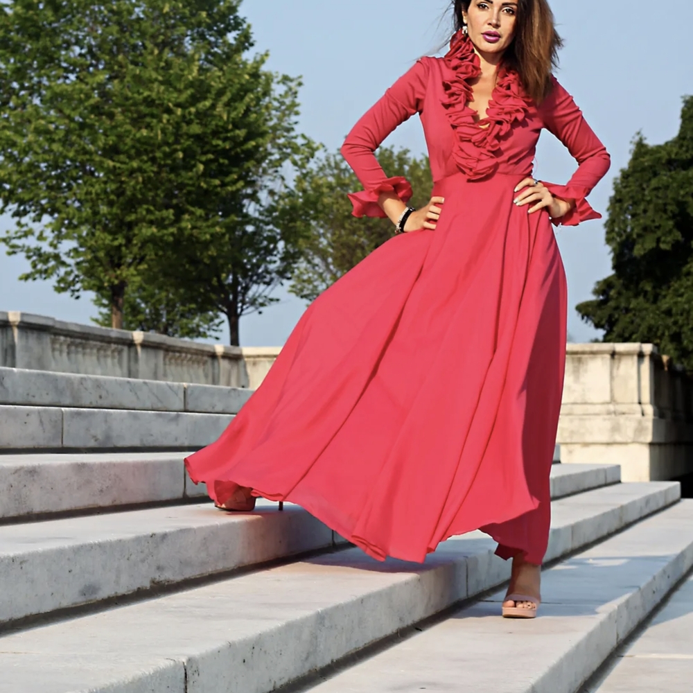 Victor Costa Vibrant Pink Maxi Skirt